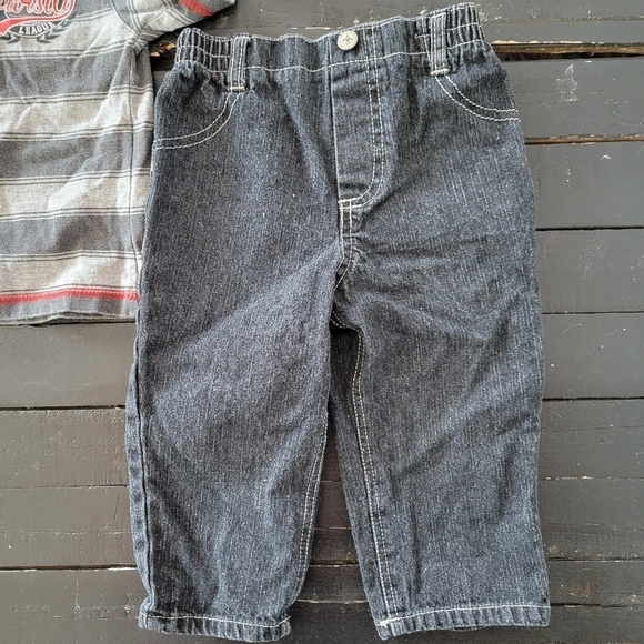 Quad Seven Baby Boy 24 Months Two Piece Outfit Set Grey Short Sleeve Shirt Jeans - Picture 3 of 5